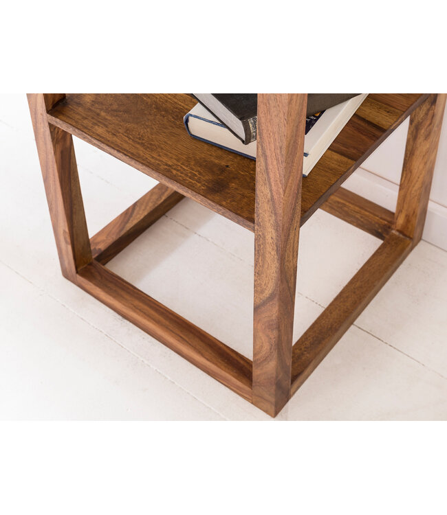 Wohnling bijzettafel MUMBAI massief houten sheesham bijzettafel telefoontafel met lade 35 x 35 x 90 cm