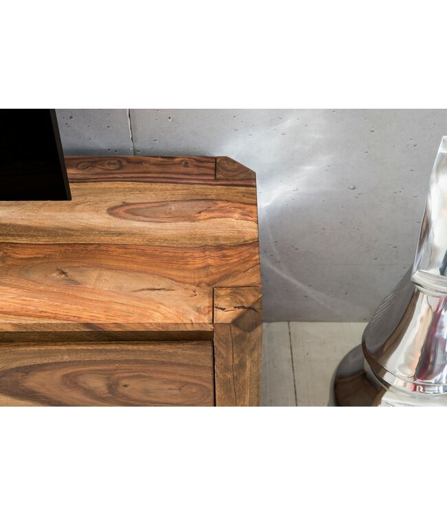 Wohnling Lowboard hardhout sheesham Borst 140cm TV boord opbergvakken landelijke stijl kabinet 40 cm TV-meubel