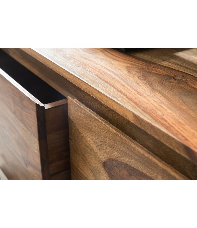 Wohnling Lowboard hardhout sheesham Borst 140cm TV boord opbergvakken landelijke stijl kabinet 40 cm TV-meubel