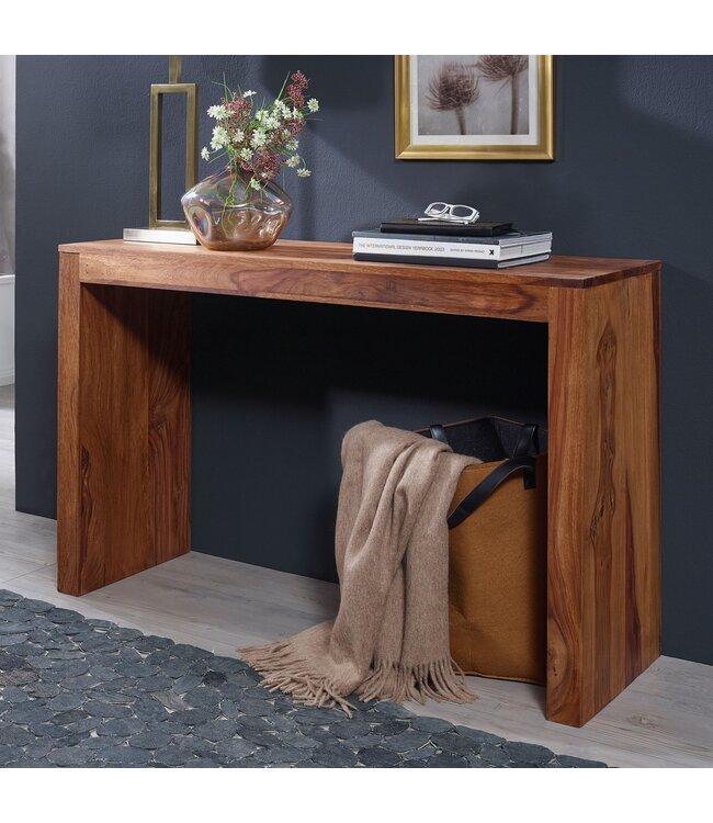 Wohnling Console tafel massief hout Sheesham console bureau 115 x 40 cm cottage stijl werktafel natuurlijk hout modern