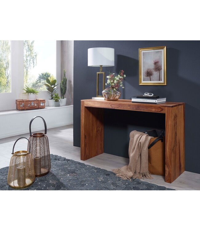 Wohnling Console tafel massief hout Sheesham console bureau 115 x 40 cm cottage stijl werktafel natuurlijk hout modern