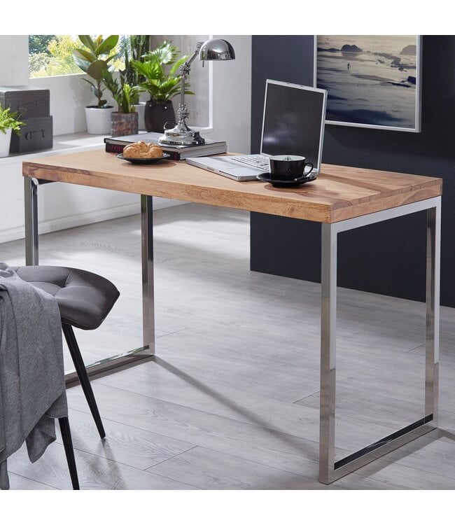 Wohnling bureau hardhout Acacia computer tafel 120 x 60 cm laptop tafel Cottage console tafel met metalen poten