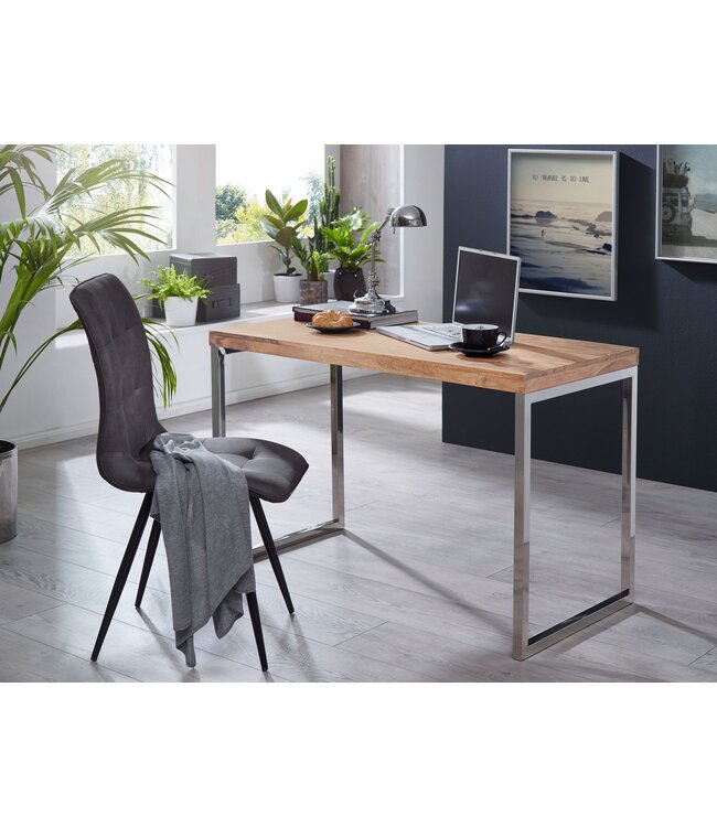 Wohnling bureau hardhout Acacia computer tafel 120 x 60 cm laptop tafel Cottage console tafel met metalen poten