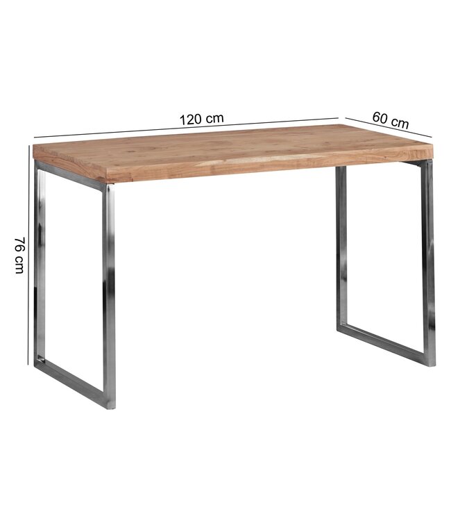 Wohnling bureau hardhout Acacia computer tafel 120 x 60 cm laptop tafel Cottage console tafel met metalen poten
