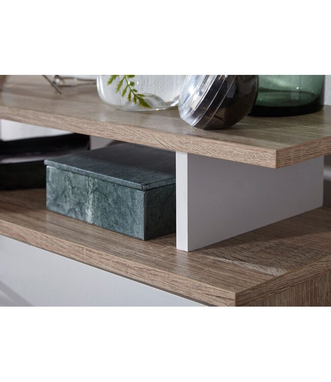 Wohnling schoenenrek hout 80x95x24 cm modern Sonoma eiken | Design schoenenrek schoenenkipper smal | Schoenenkast schoenenopberger met lade | Hal kast schoenenrek plank