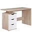 Wohnling bureau MASSA 120 x 76 x 53 cm met 3 lades in Sonoma wit | Computerbureau modern voor tieners | Ruimtebesparende laptoptafel met plank