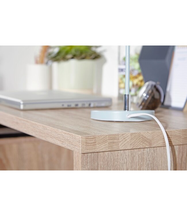 Wohnling bureau MASSA 120 x 76 x 53 cm met 3 lades in Sonoma wit | Computerbureau modern voor tieners | Ruimtebesparende laptoptafel met plank