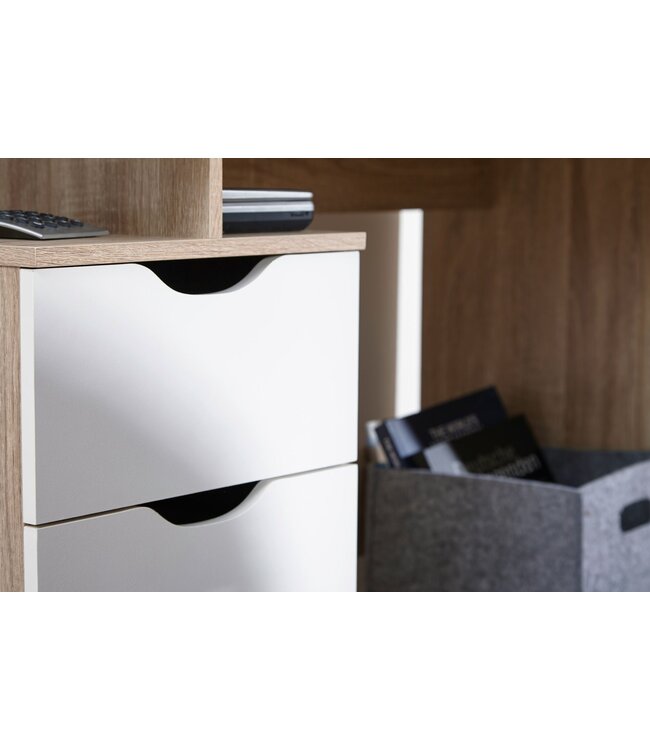 Wohnling bureau MASSA 120 x 76 x 53 cm met 3 lades in Sonoma wit | Computerbureau modern voor tieners | Ruimtebesparende laptoptafel met plank