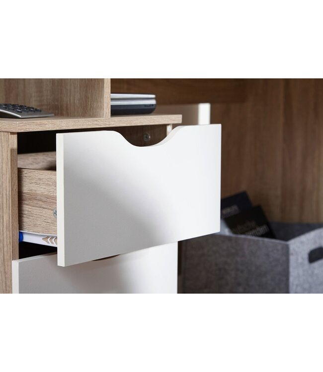 Wohnling bureau MASSA 120 x 76 x 53 cm met 3 lades in Sonoma wit | Computerbureau modern voor tieners | Ruimtebesparende laptoptafel met plank