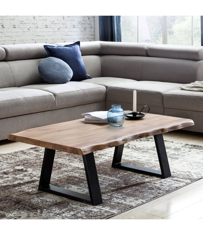 Wohnling Salontafel GAYA van massief acaciahout, boomstam woonkamertafel 115 x 40 x 60 cm, bijzettafel in landelijke stijl