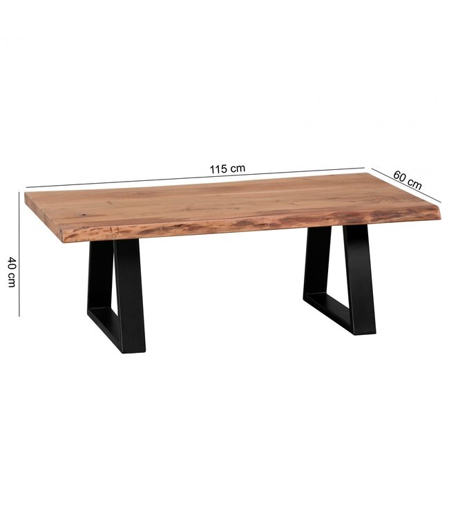 Wohnling Salontafel GAYA van massief acaciahout, boomstam woonkamertafel 115 x 40 x 60 cm, bijzettafel in landelijke stijl