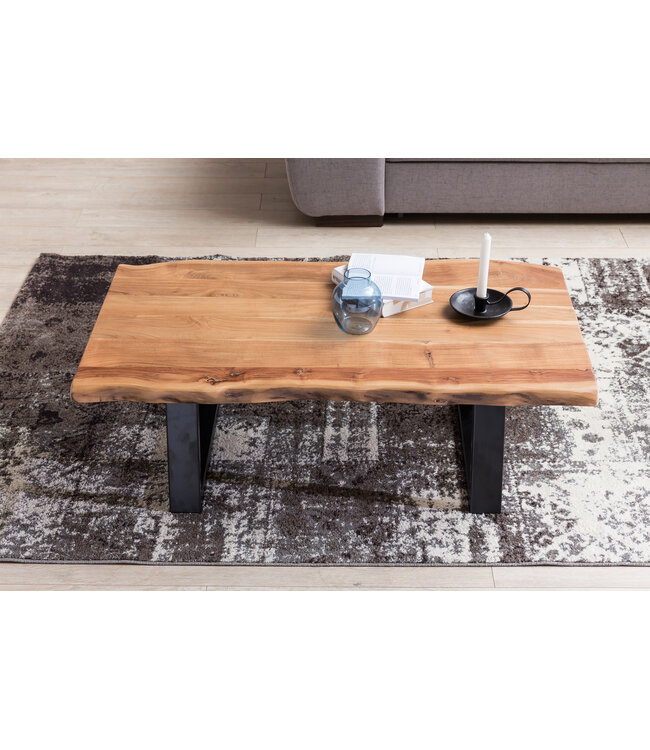 Wohnling Salontafel GAYA van massief acaciahout, boomstam woonkamertafel 115 x 40 x 60 cm, bijzettafel in landelijke stijl