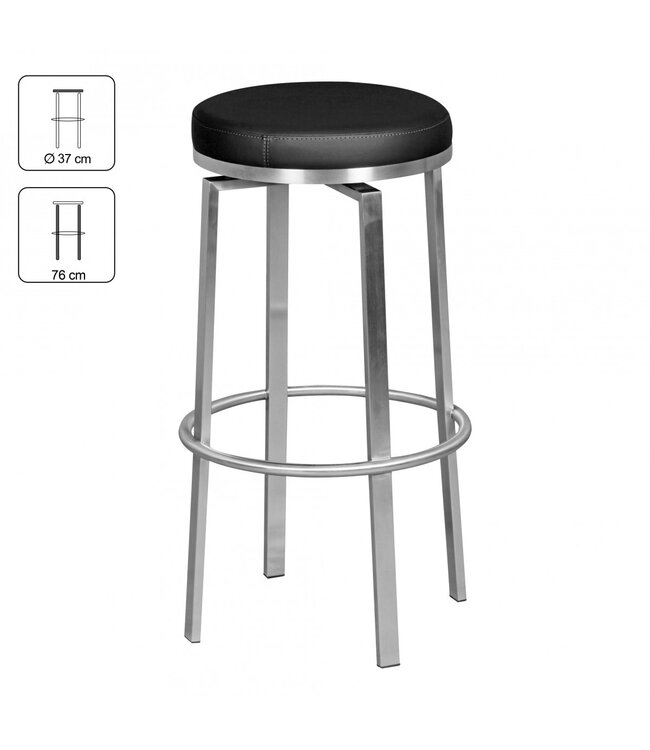 Wohnling Durable M8 | Barkruk roestvrij staal zwart | Bar stoel modern | Tegenbank met benen | Draaibare design kruk