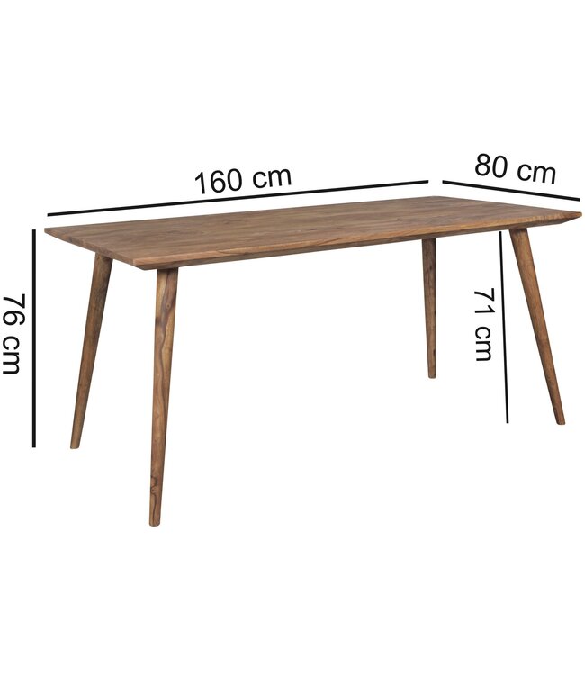 Wohnling eetkamertafel REPA 160 x 80 x 76 cm Sheesham rustiek massief hout | Design landhuis eettafel | Tafel voor eetkamer groot | 6 - 8 personen