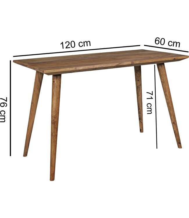 Wohnling eetkamertafel REPA 120 x 60 x 76 cm Sheesham rustiek massief hout | Design landhuis eettafel | Tafel voor eetkamer rechthoekig | 4 - 6 personen
