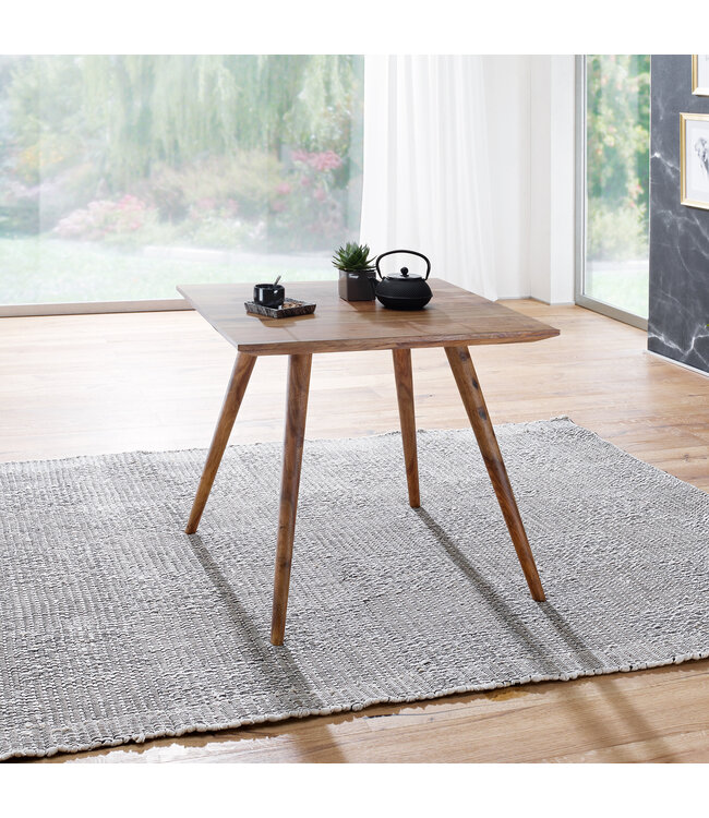 Wohnling eetkamertafel REPA 80 x 80 x 76 cm Sheesham rustiek massief hout | Design landhuis eettafel | Tafel voor eetkamer vierkant | 4 mensen
