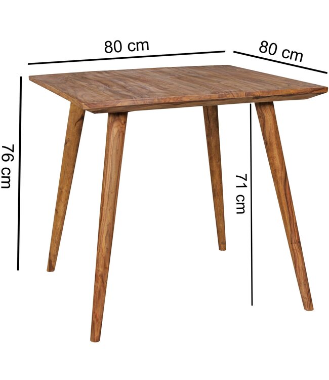 Wohnling eetkamertafel REPA 80 x 80 x 76 cm Sheesham rustiek massief hout | Design landhuis eettafel | Tafel voor eetkamer vierkant | 4 mensen