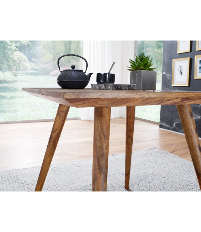Wohnling eetkamertafel REPA 80 x 80 x 76 cm Sheesham rustiek massief hout | Design landhuis eettafel | Tafel voor eetkamer vierkant | 4 mensen