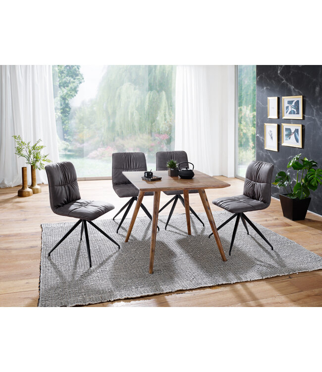 Wohnling eetkamertafel REPA 80 x 80 x 76 cm Sheesham rustiek massief hout | Design landhuis eettafel | Tafel voor eetkamer vierkant | 4 mensen