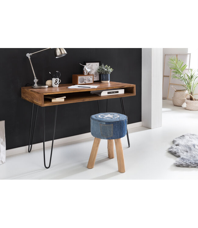 Wohnling bureau Bagli bruin 110 x 60 x 76 cm massief houten laptop tafel Sheesham Nature | Landelijke stijl bureau met 1 berging keer | Kantoor tafel Pc-tafel