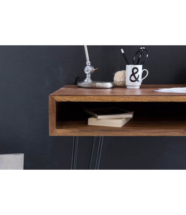 Wohnling bureau Bagli bruin 110 x 60 x 76 cm massief houten laptop tafel Sheesham Nature | Landelijke stijl bureau met 1 berging keer | Kantoor tafel Pc-tafel