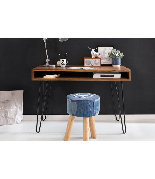 Wohnling bureau Bagli bruin 110 x 60 x 76 cm massief houten laptop tafel Sheesham Nature | Landelijke stijl bureau met 1 berging keer | Kantoor tafel Pc-tafel