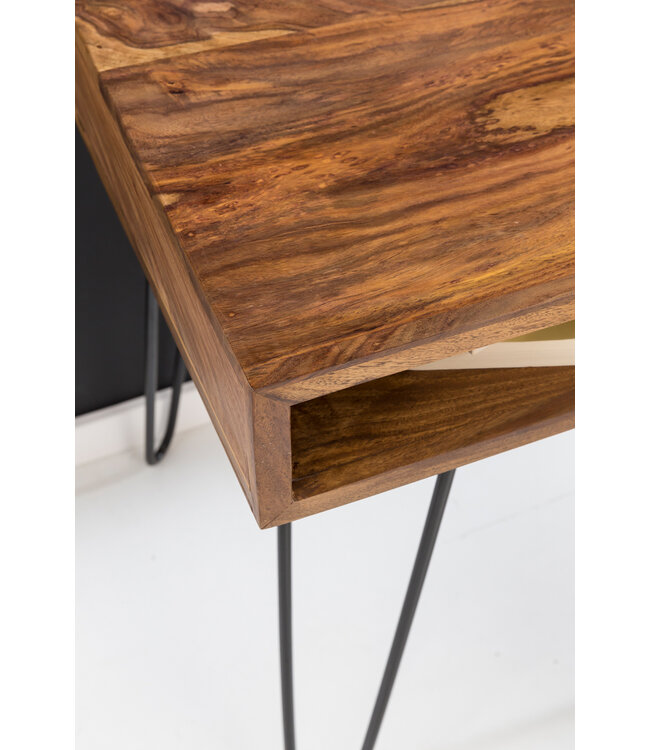 Wohnling bureau Bagli bruin 110 x 60 x 76 cm massief houten laptop tafel Sheesham Nature | Landelijke stijl bureau met 1 berging keer | Kantoor tafel Pc-tafel