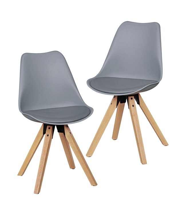 Wohnling Set van 2 Retro Dining chair grijs | Scandinavian beklede stoel rugleuning | Keukenstoel gestoffeerde kunstleer
