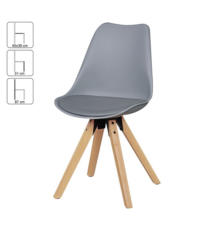 Wohnling Set van 2 Retro Dining chair grijs | Scandinavian beklede stoel rugleuning | Keukenstoel gestoffeerde kunstleer