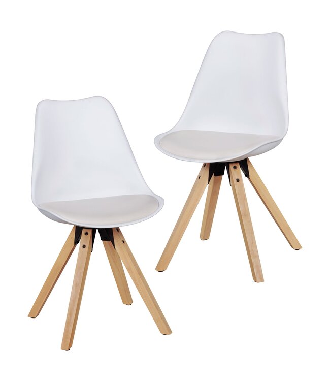 Wohnling 2-delige set retro eetkamerstoel LIMA wit, gestoffeerde stoel Scandinavische rugleuning, keukenstoel kunstleer gestoffeerd