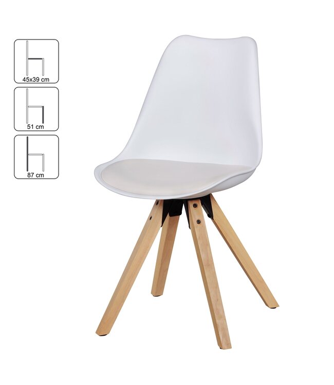 Wohnling 2-delige set retro eetkamerstoel LIMA wit, gestoffeerde stoel Scandinavische rugleuning, keukenstoel kunstleer gestoffeerd