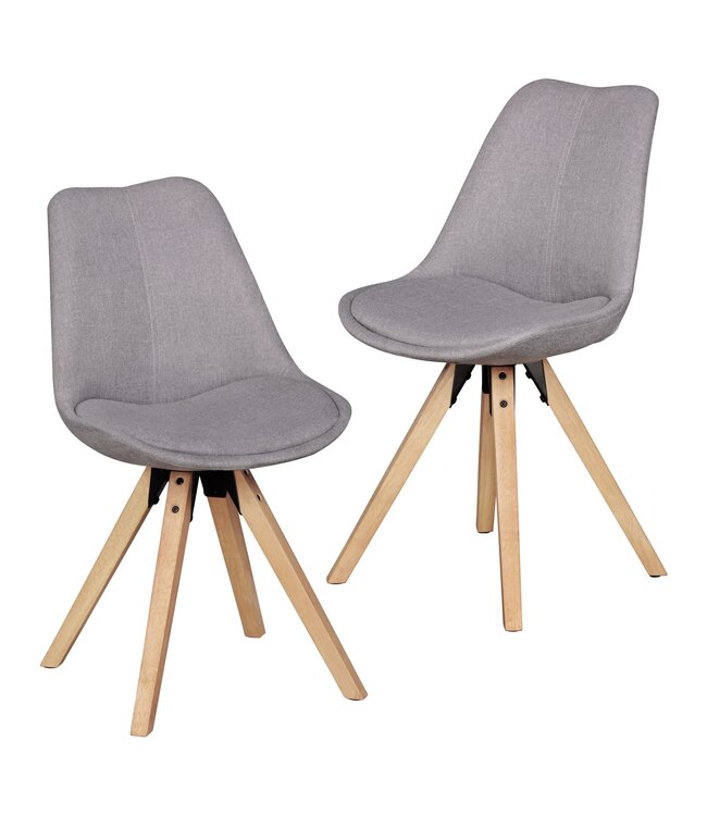 Wohnling Set van 2 Retro Dining Chair lichtgrijs beklede stoel bekleding gecapitonneerde rugleuning design keuken Chair