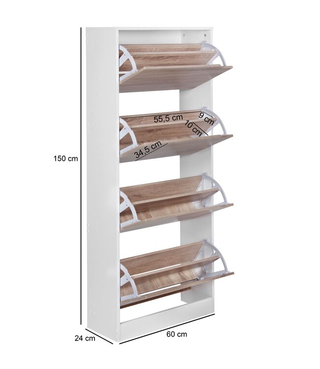 Wohnling schoenenkast 4 vakken voor vouwschoen dresser 150 cm schoenenkast 20 paar schoenen dresser schoen moderne tipper