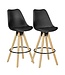Wohnling 2 Set  LIMA zwart retro design  hout met rugleuning | Design Barstoel Retro Scandinavisch 2 stuks | Aanrecht hoogte zithoogte 77 cm