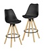 Wohnling 2 Set  LIMA zwart retro design  hout met rugleuning | Design Barstoel Retro Scandinavisch 2 stuks | Aanrecht hoogte zithoogte 77 cm
