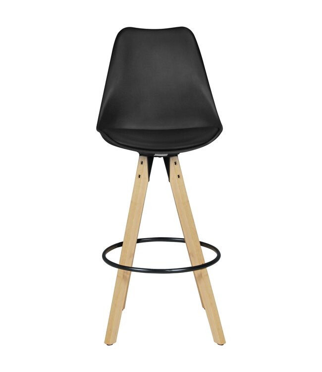 Wohnling 2 Set  LIMA zwart retro design  hout met rugleuning | Design Barstoel Retro Scandinavisch 2 stuks | Aanrecht hoogte zithoogte 77 cm