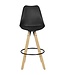 Wohnling 2 Set  LIMA zwart retro design  hout met rugleuning | Design Barstoel Retro Scandinavisch 2 stuks | Aanrecht hoogte zithoogte 77 cm