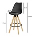 Wohnling 2 Set  LIMA zwart retro design  hout met rugleuning | Design Barstoel Retro Scandinavisch 2 stuks | Aanrecht hoogte zithoogte 77 cm