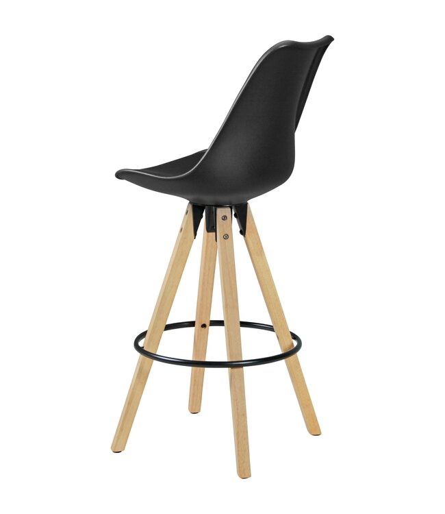 Wohnling 2 Set  LIMA zwart retro design  hout met rugleuning | Design Barstoel Retro Scandinavisch 2 stuks | Aanrecht hoogte zithoogte 77 cm