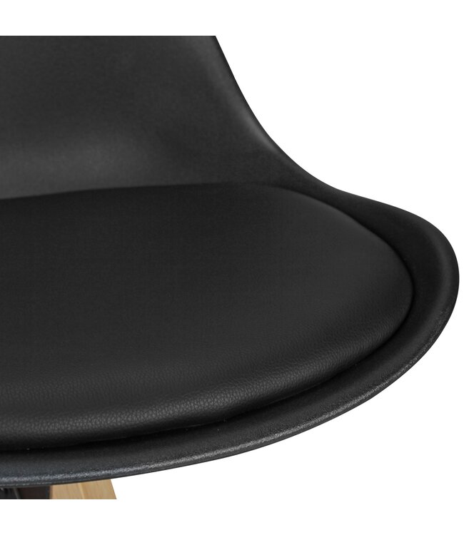 Wohnling 2 Set  LIMA zwart retro design  hout met rugleuning | Design Barstoel Retro Scandinavisch 2 stuks | Aanrecht hoogte zithoogte 77 cm
