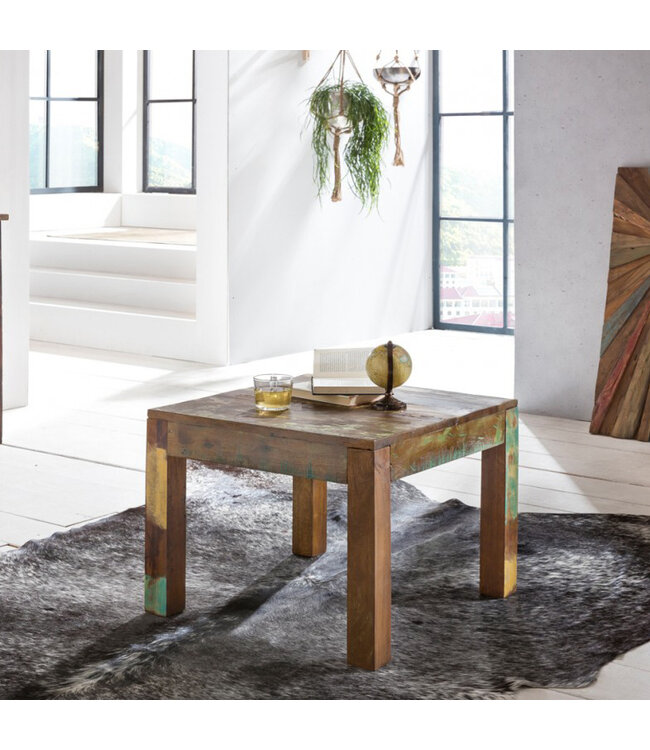 Wohnling salontafel DELHI 60 x 60 cm recycling Vintage massief houten salontafel | Ontwerp bijzettafel Country House salontafel | Tafel voor Living Room Shabby Chic in mangoboom