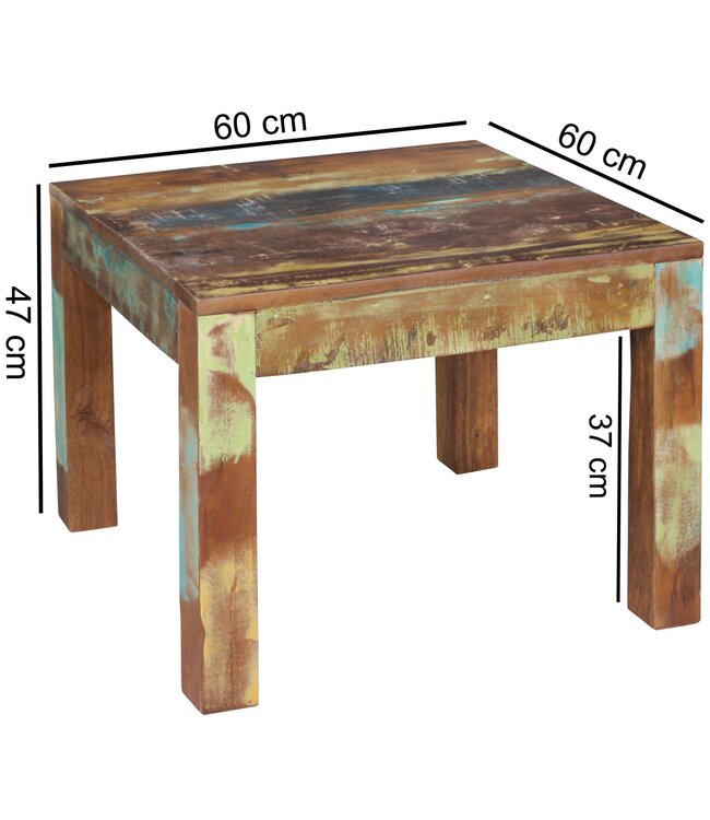 Wohnling salontafel DELHI 60 x 60 cm recycling Vintage massief houten salontafel | Ontwerp bijzettafel Country House salontafel | Tafel voor Living Room Shabby Chic in mangoboom