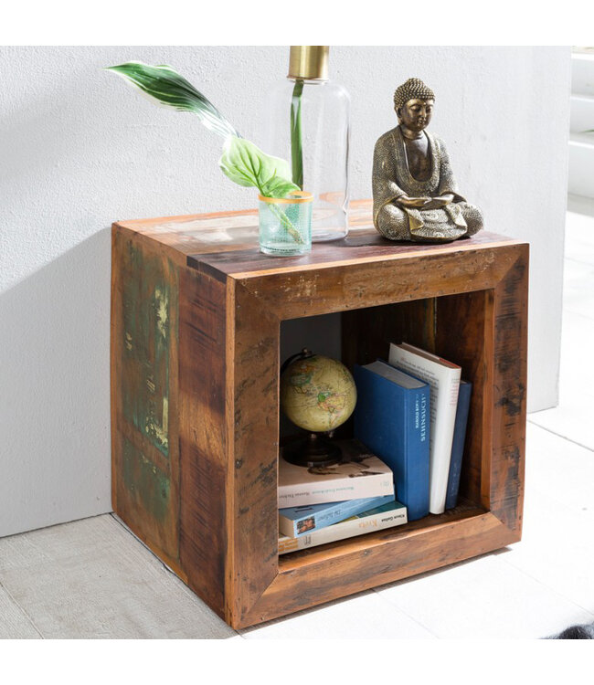 Wohnling Bijzettafel Calcutta 45 x 45 x 35 cm, Massief Houten Cube Tafel voor Woonkamer, Salontafel met Opbergruimte, Nachtkastje - Nachtconsole - Nachtkastje