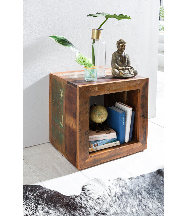 Wohnling Bijzettafel Calcutta 45 x 45 x 35 cm, Massief Houten Cube Tafel voor Woonkamer, Salontafel met Opbergruimte, Nachtkastje - Nachtconsole - Nachtkastje