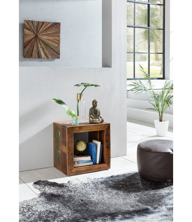 Wohnling Bijzettafel Calcutta 45 x 45 x 35 cm, Massief Houten Cube Tafel voor Woonkamer, Salontafel met Opbergruimte, Nachtkastje - Nachtconsole - Nachtkastje