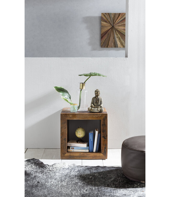 Wohnling Bijzettafel Calcutta 45 x 45 x 35 cm, Massief Houten Cube Tafel voor Woonkamer, Salontafel met Opbergruimte, Nachtkastje - Nachtconsole - Nachtkastje