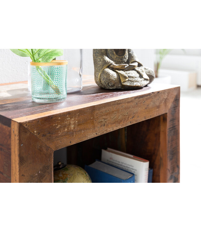 Wohnling Bijzettafel Calcutta 45 x 45 x 35 cm, Massief Houten Cube Tafel voor Woonkamer, Salontafel met Opbergruimte, Nachtkastje - Nachtconsole - Nachtkastje