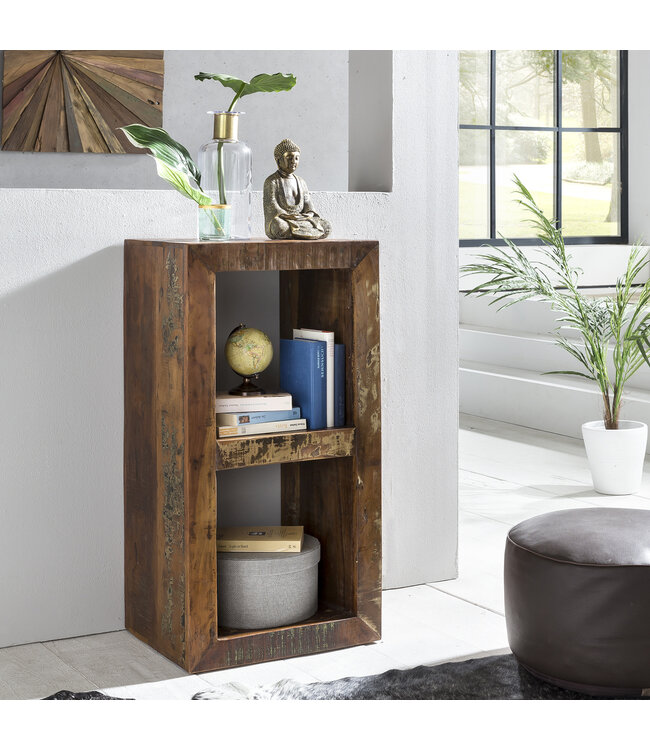 Wohnling Stellingen Delhi 45 x 35 x 90 cm boekenkast Mango massief houten | Ontwerp plank 2 planken Shabby gerecycled boot hout |