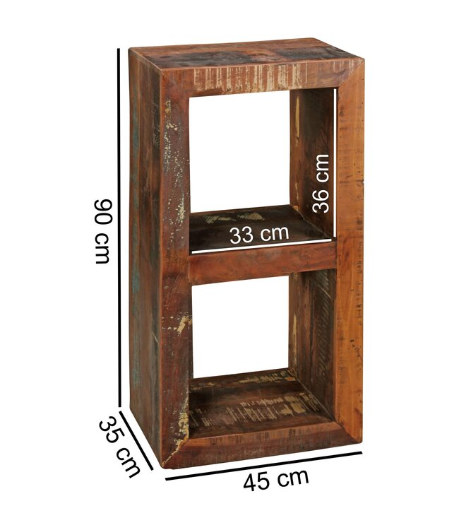 Wohnling Stellingen Delhi 45 x 35 x 90 cm boekenkast Mango massief houten | Ontwerp plank 2 planken Shabby gerecycled boot hout |