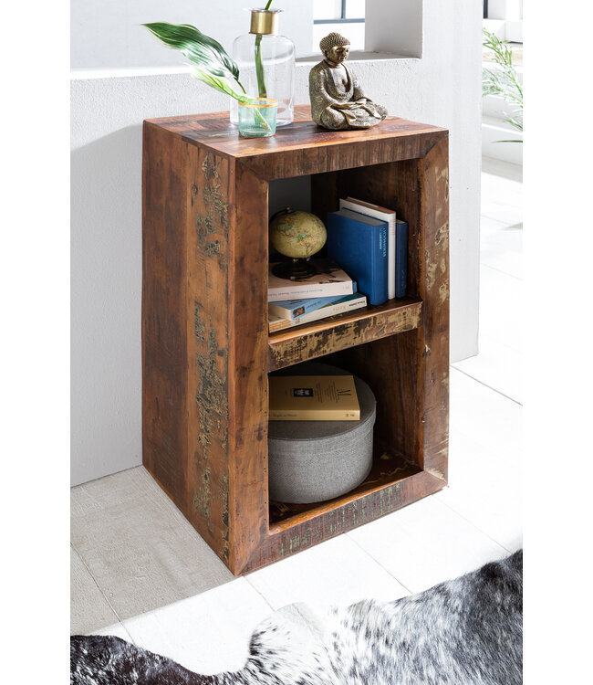 Wohnling Stellingen Delhi 45 x 35 x 90 cm boekenkast Mango massief houten | Ontwerp plank 2 planken Shabby gerecycled boot hout |
